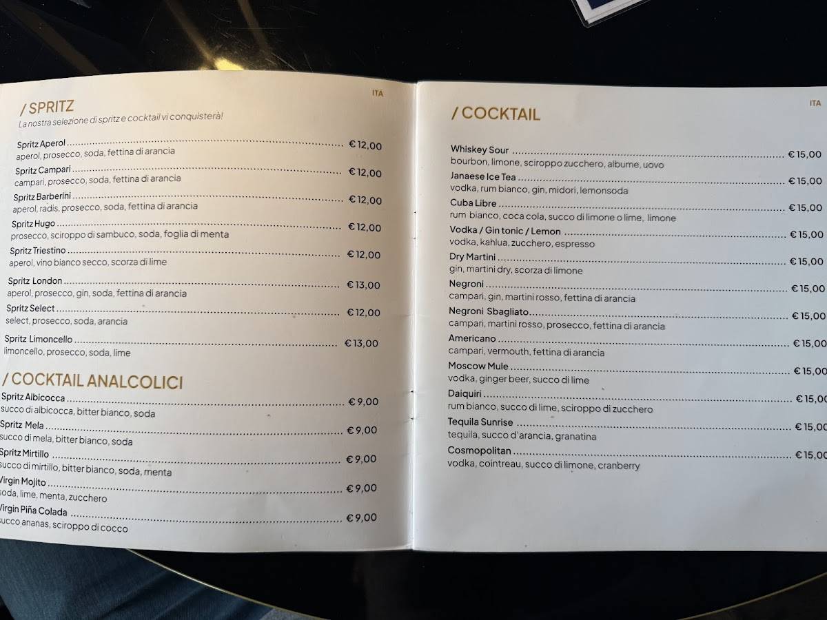 Menu de Rooftop Spritzeria Barberini
