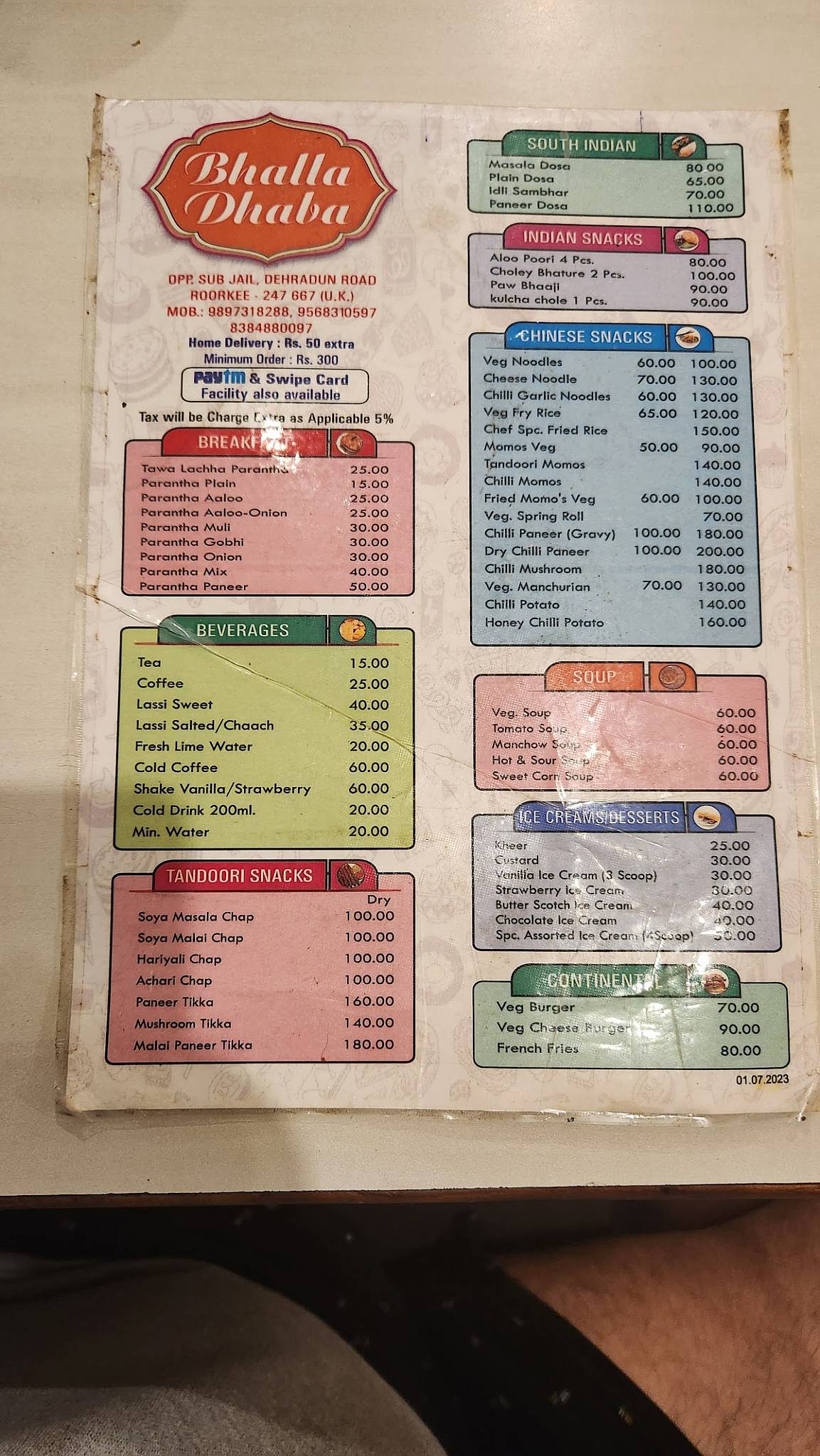 Bhalla Dhaba menu