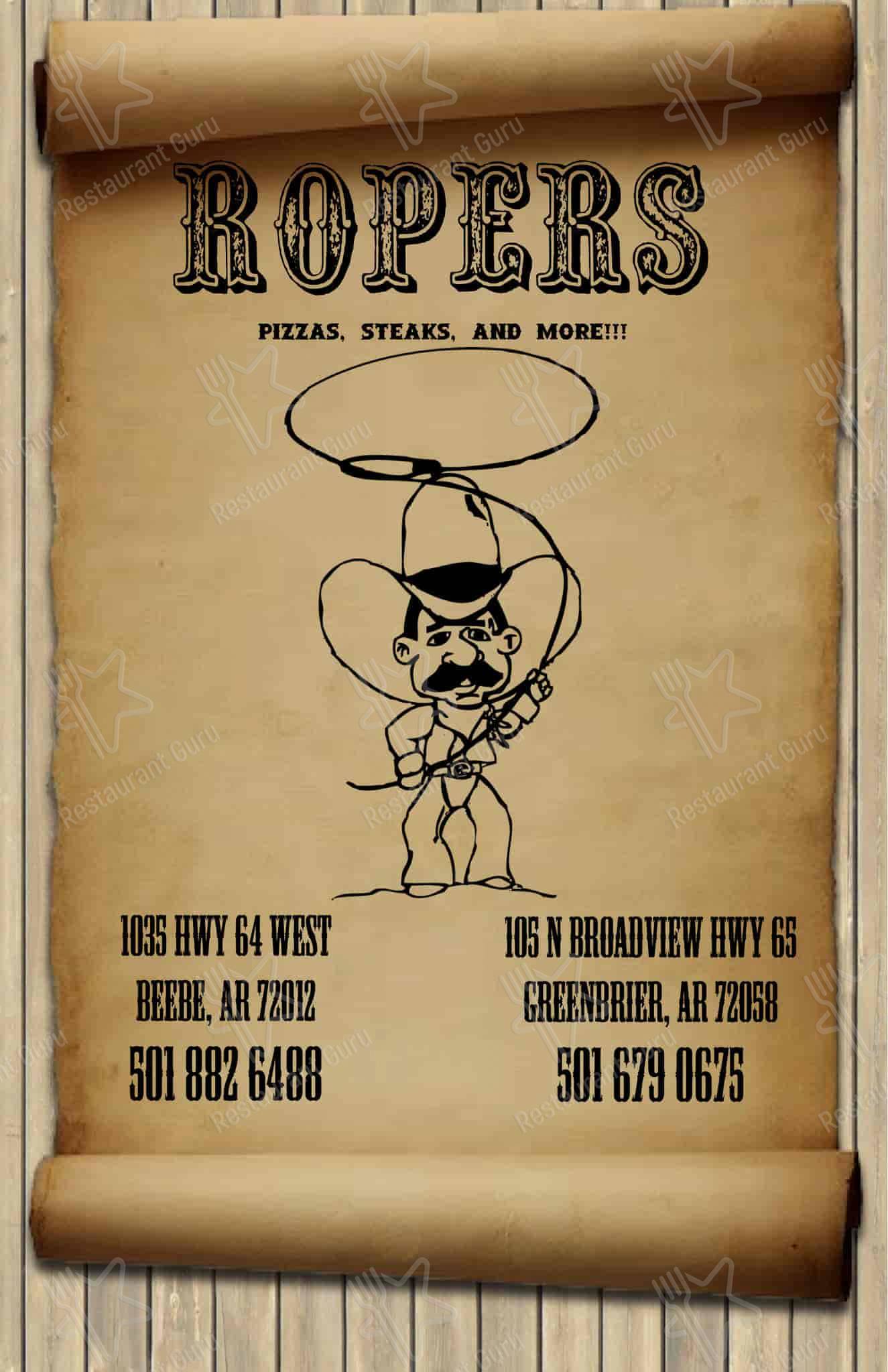 Menu at Roper's Restaurant, Greenbrier