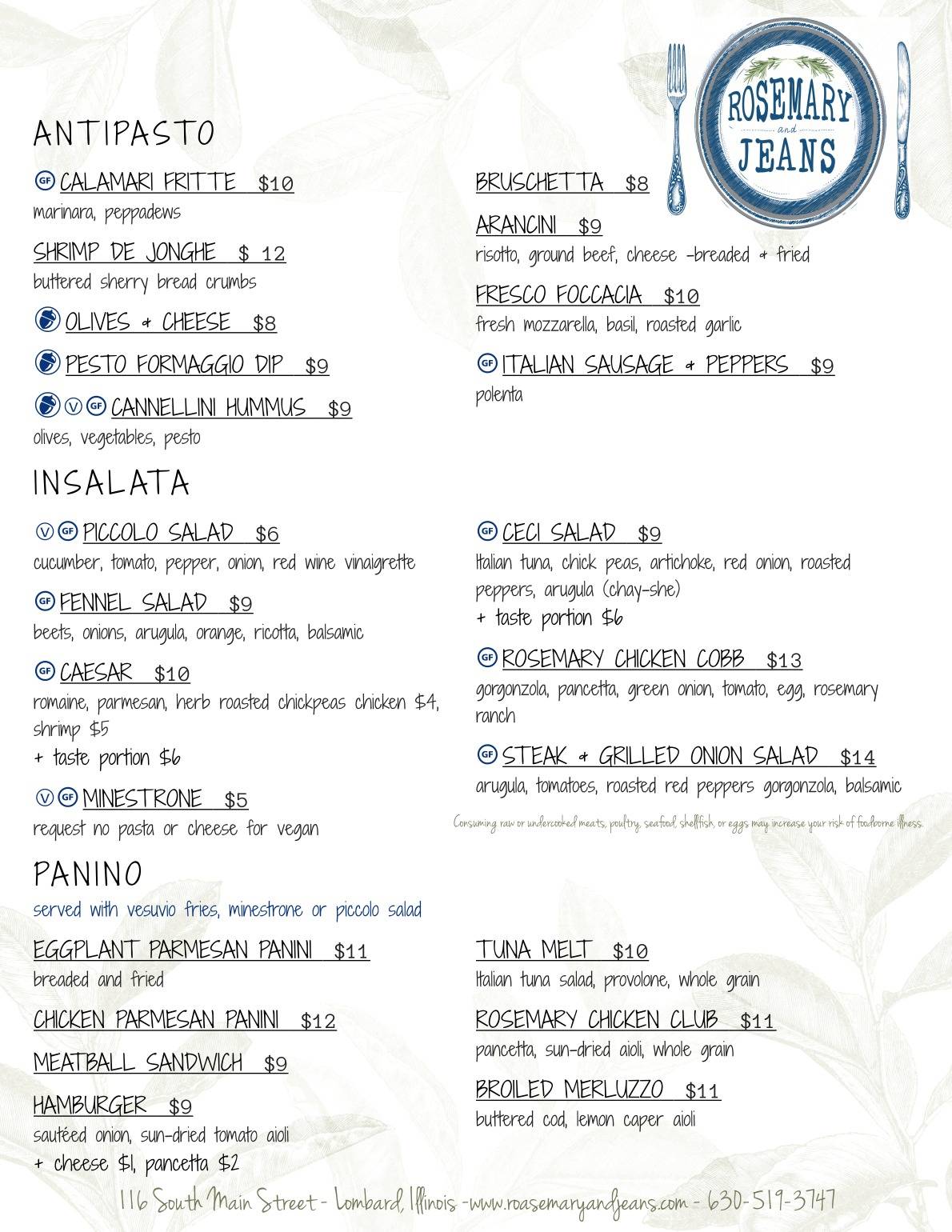 Menu at Rosemary and Jeans Public House, Lombard