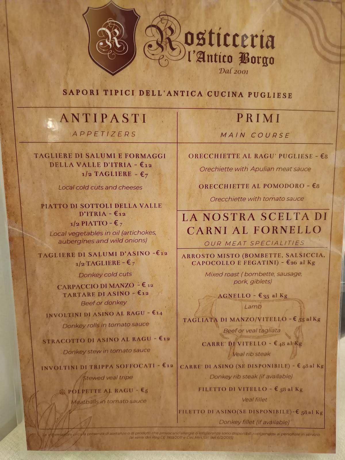 Menu di Rosticceria "Antico Borgo" di Menga Piero 