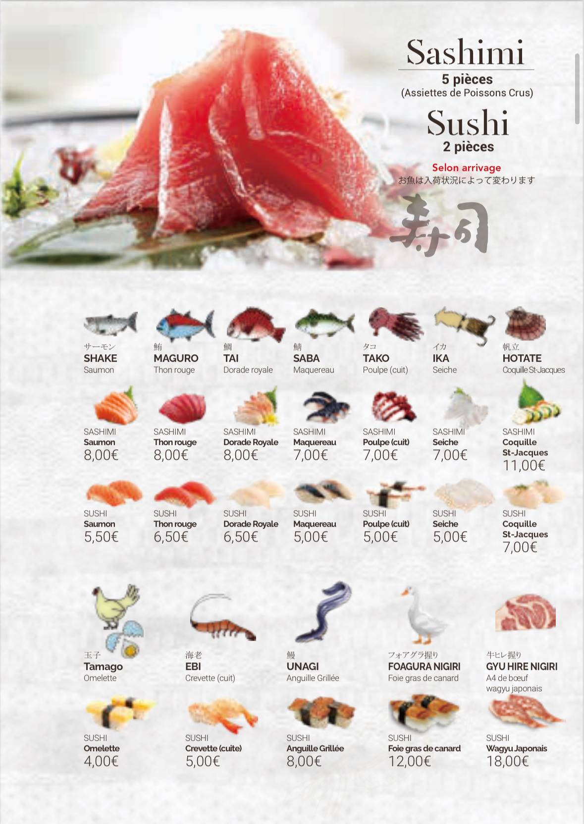 Menu de Restaurant Hokkaido