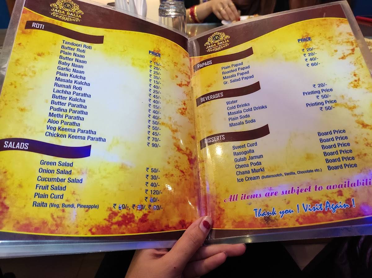 Menu at Saffron, Rourkela