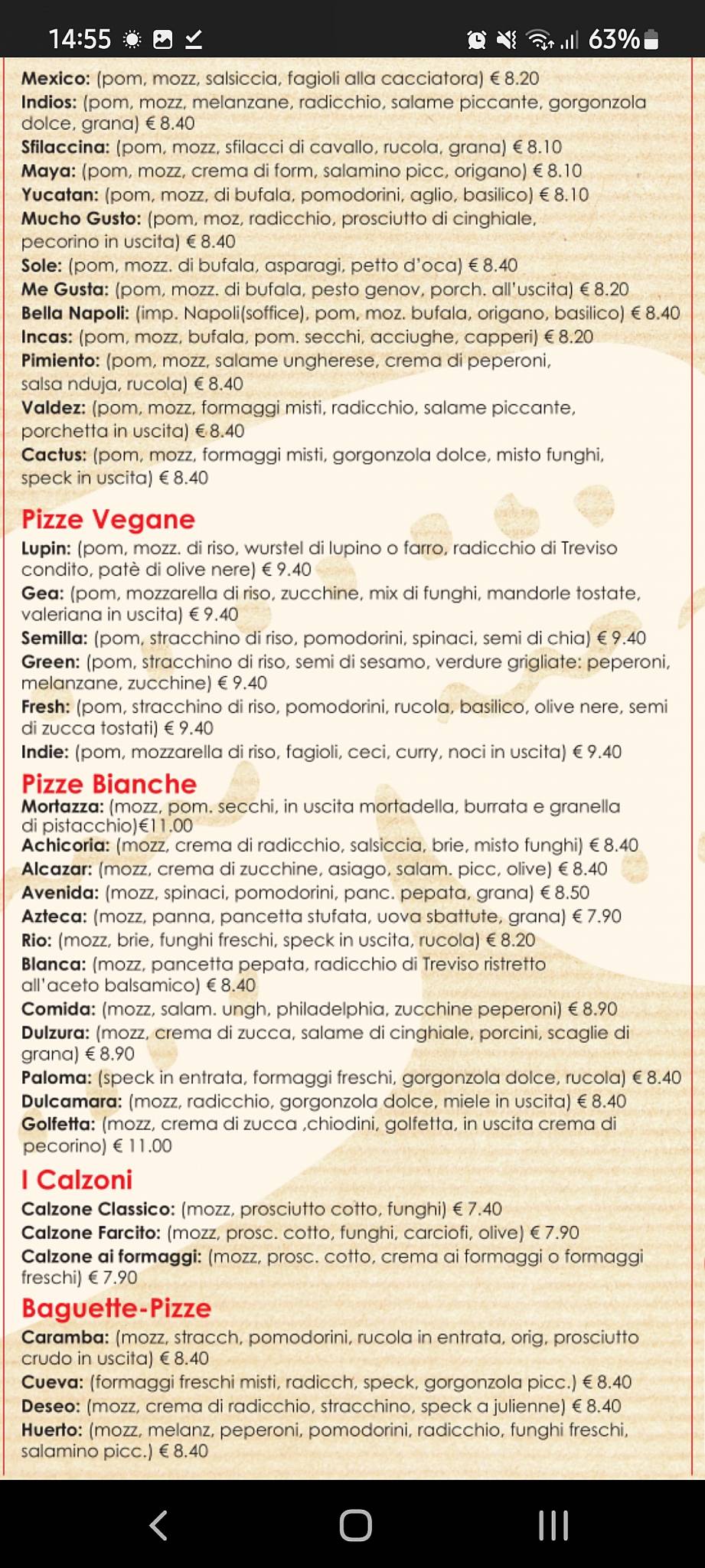 Menu di Pizzeria Mucho Gusto 