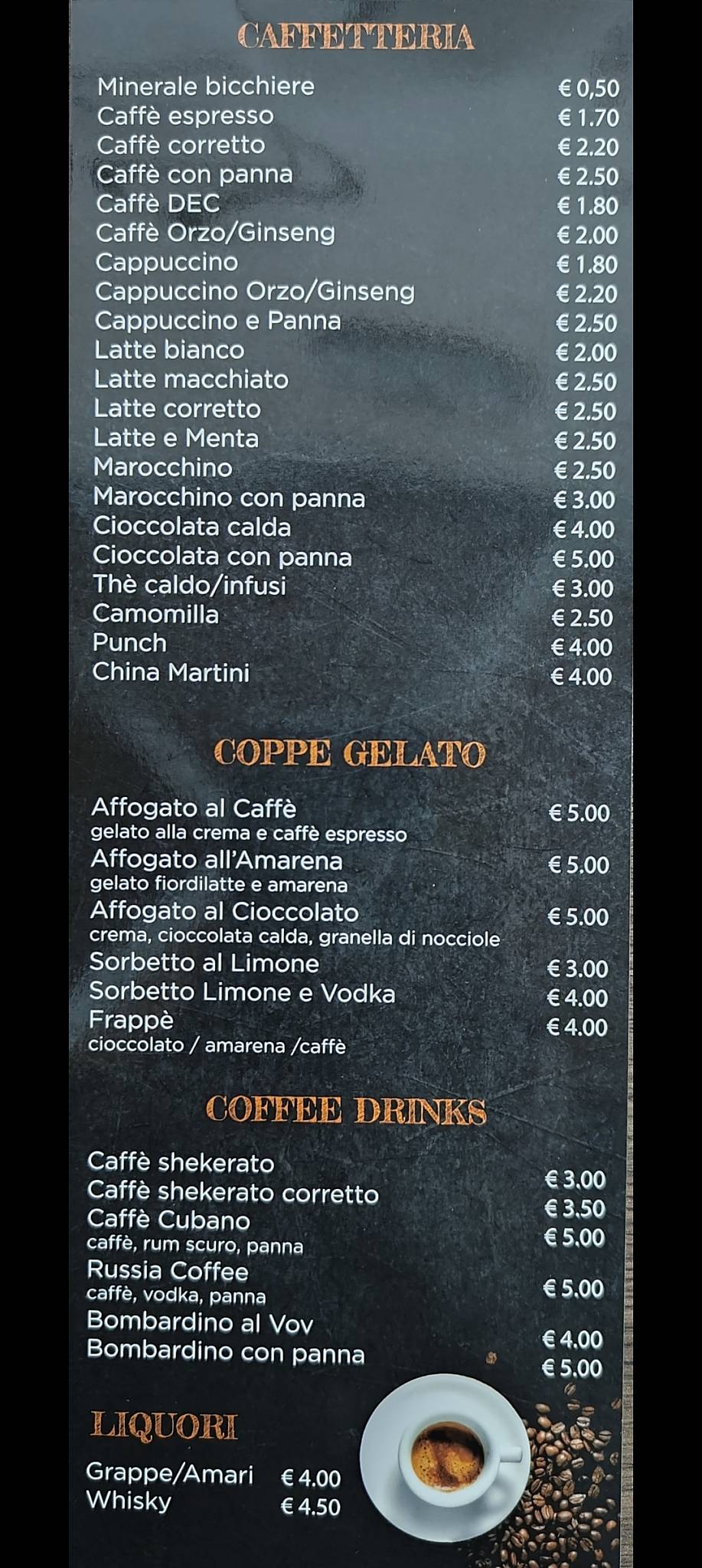 Menu de Roxy Bar Caffè Aperitivo Rivoli