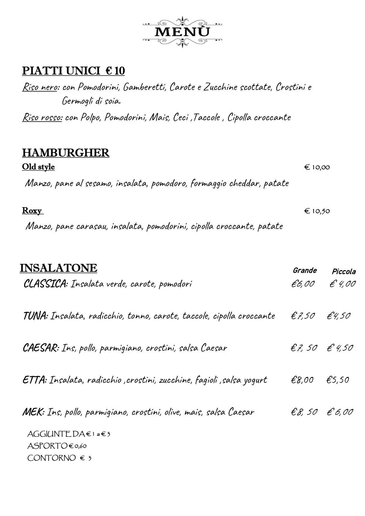 Menu di Roxy Caffè 