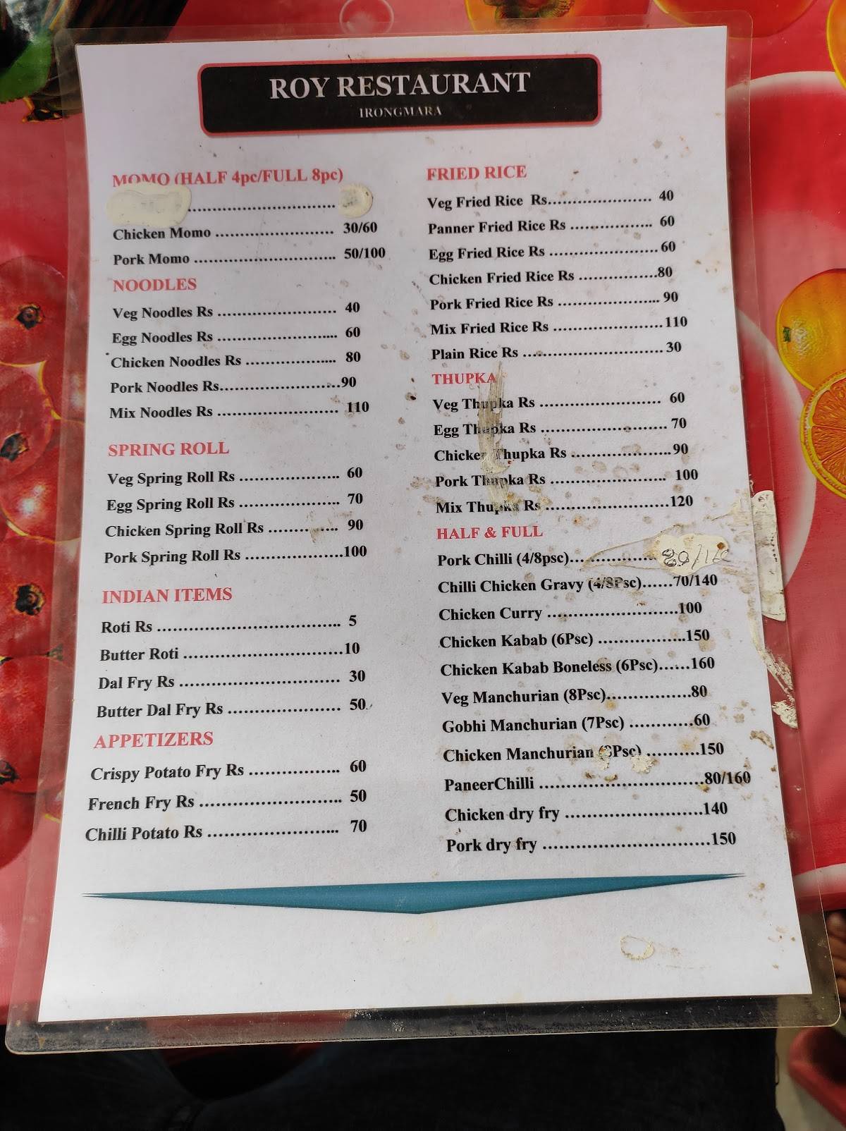 Roy Restaurant menu