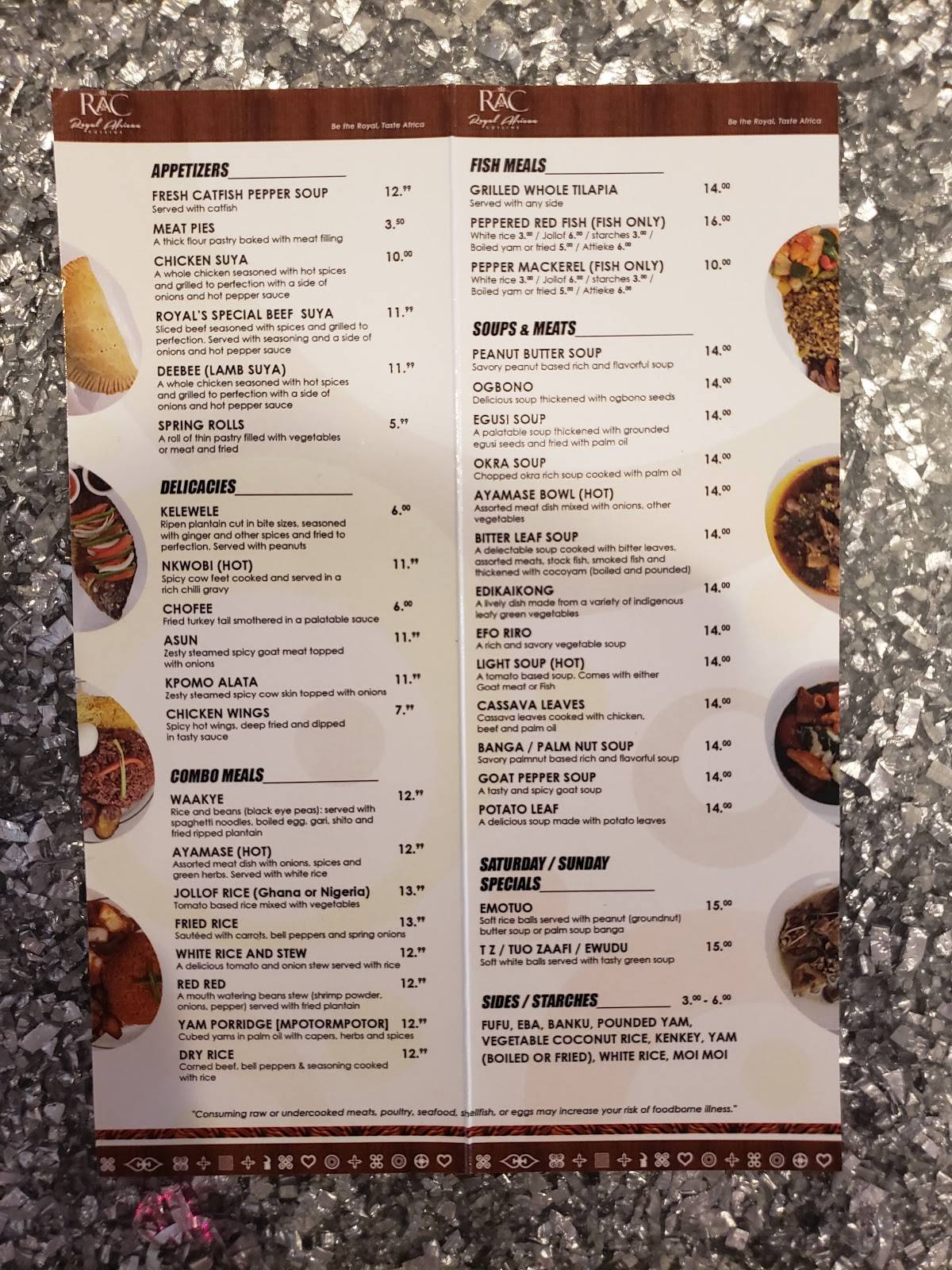 Menu at Royal African Cuisine restaurant, Charlotte