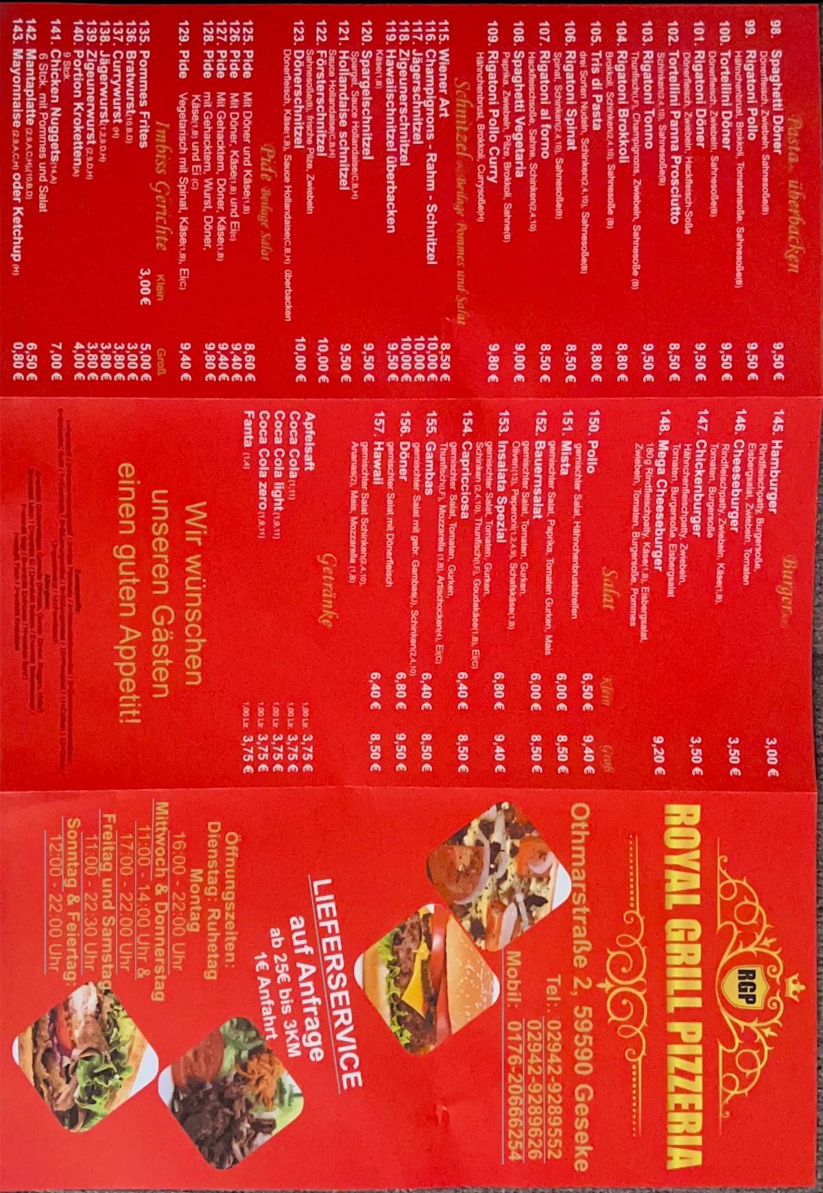 Speisekarte von Royal Grill Pizzeria, Geseke
