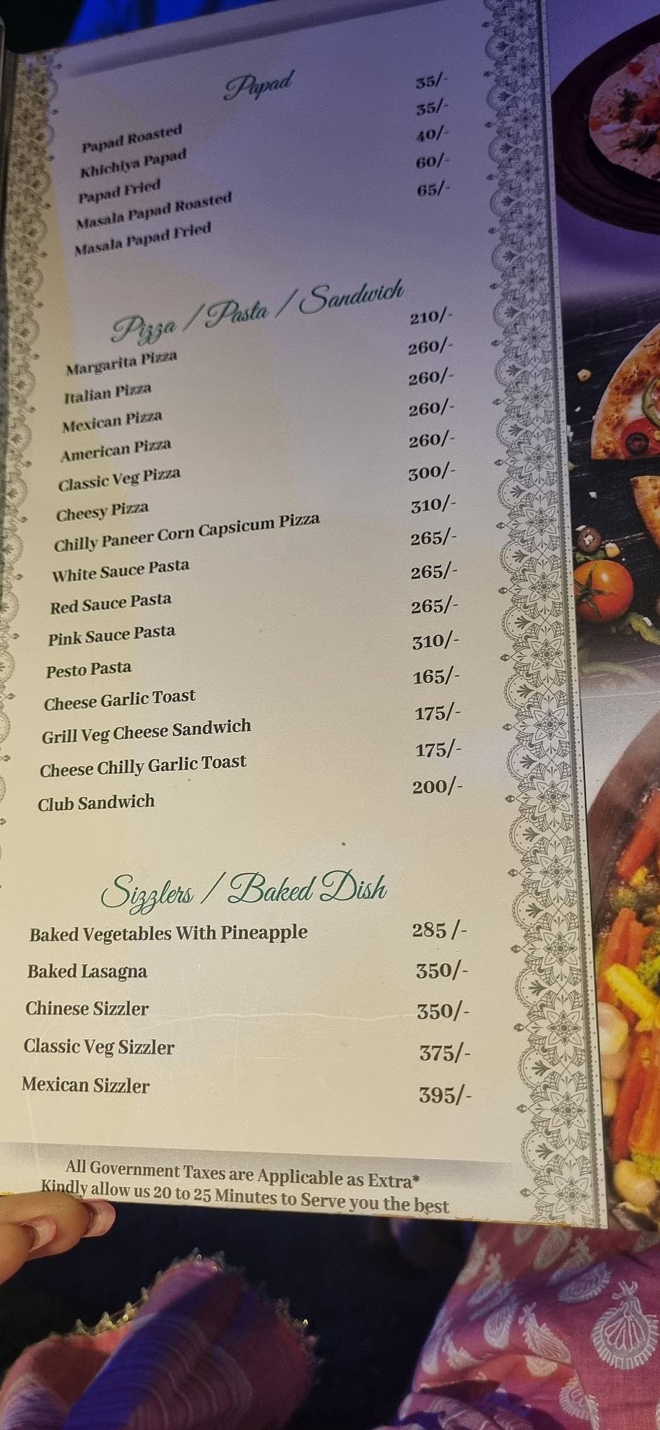 Royal Spice Restaurant – Best & Top Pure Veg Continental Multicuisine Restaurants in Ajmer menu