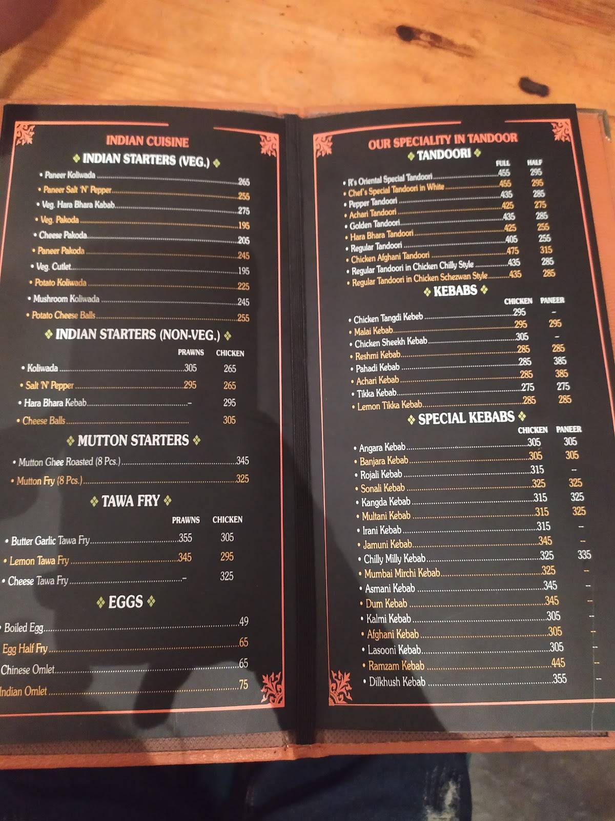 R's Oriental menu