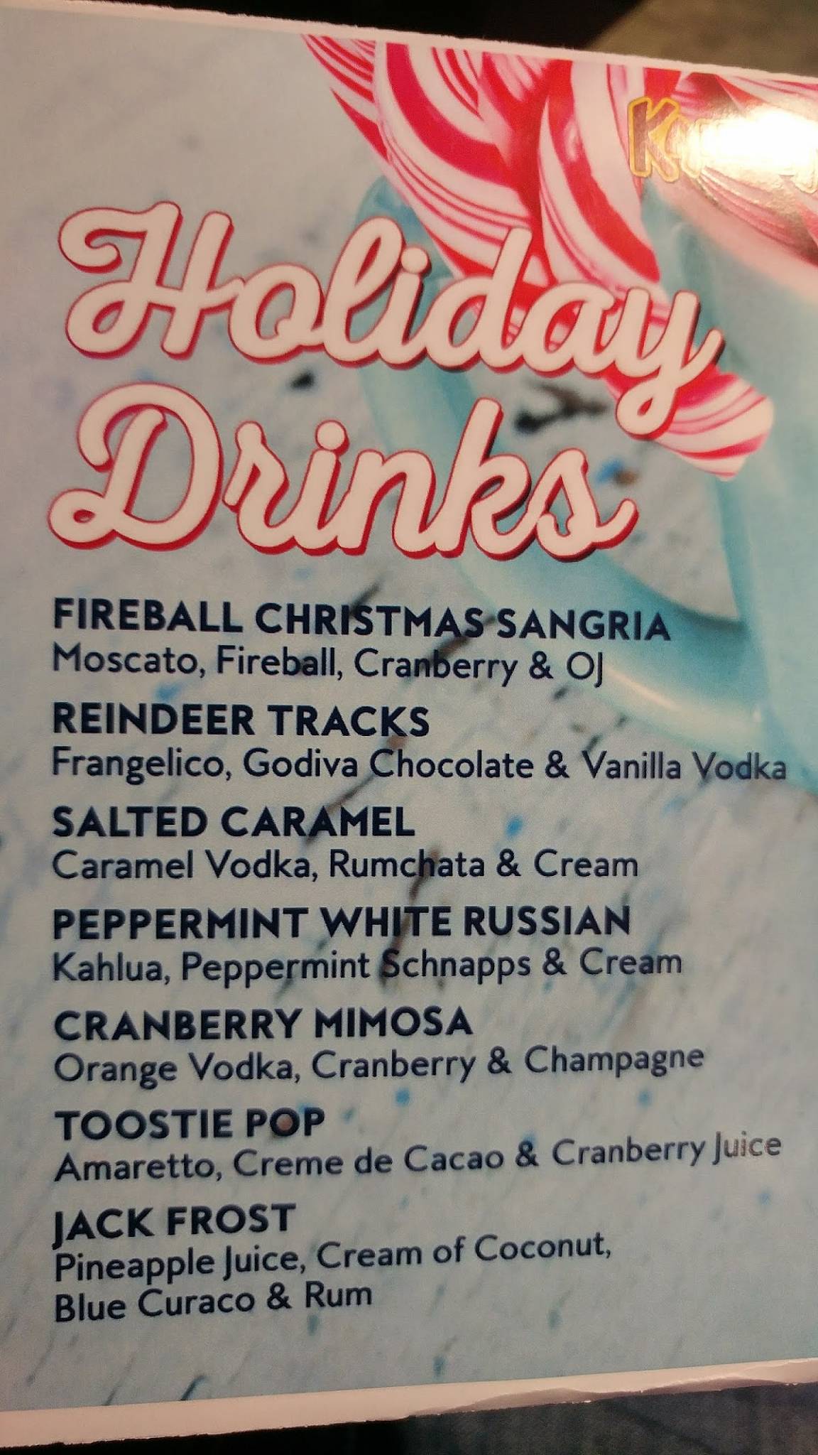 Menu at Rumors restaurant, Toledo