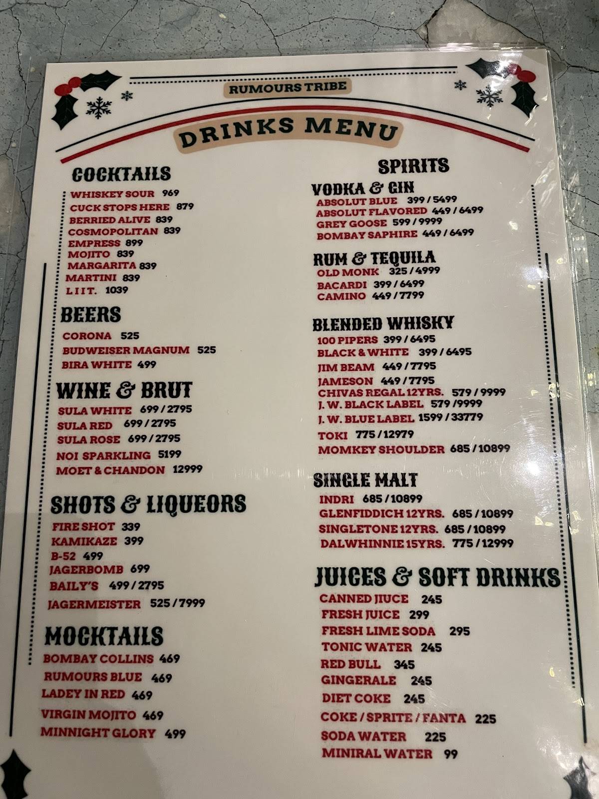 Rumours menu