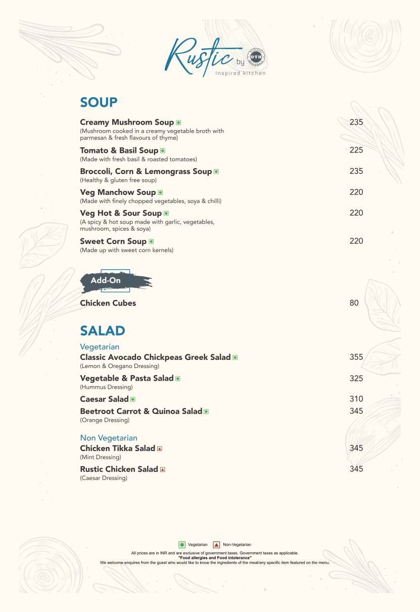 Rustic by OTH menu