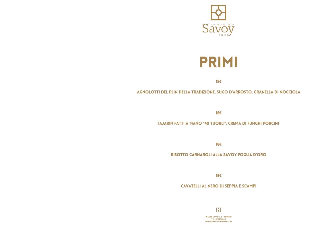 Menu di SAVOY TORINO 