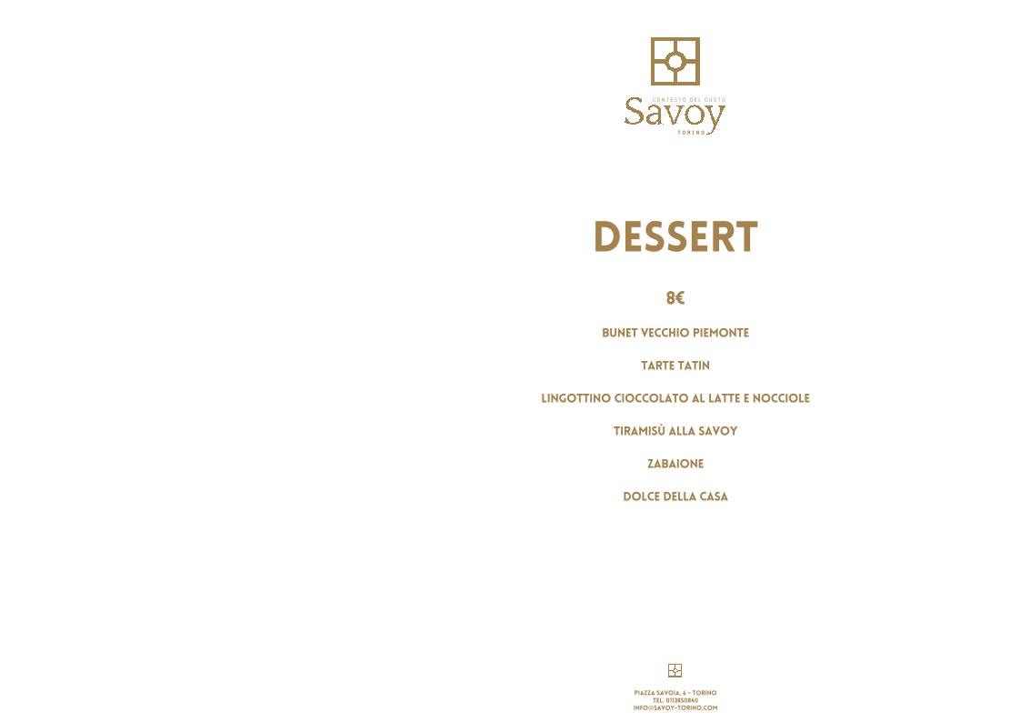 Menu di SAVOY TORINO 