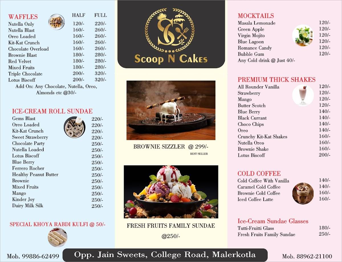 SCOOP N CAKES menu