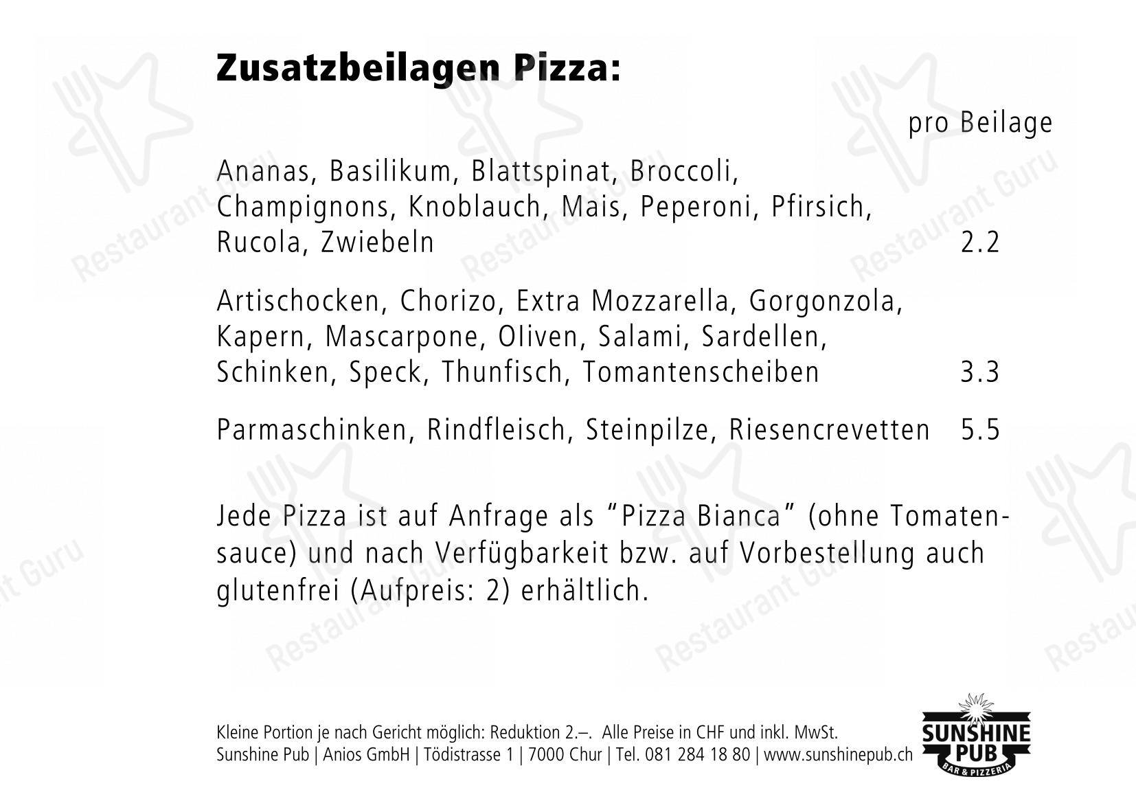 Menu bar per S'Pub Sunshine Pub pub & bar