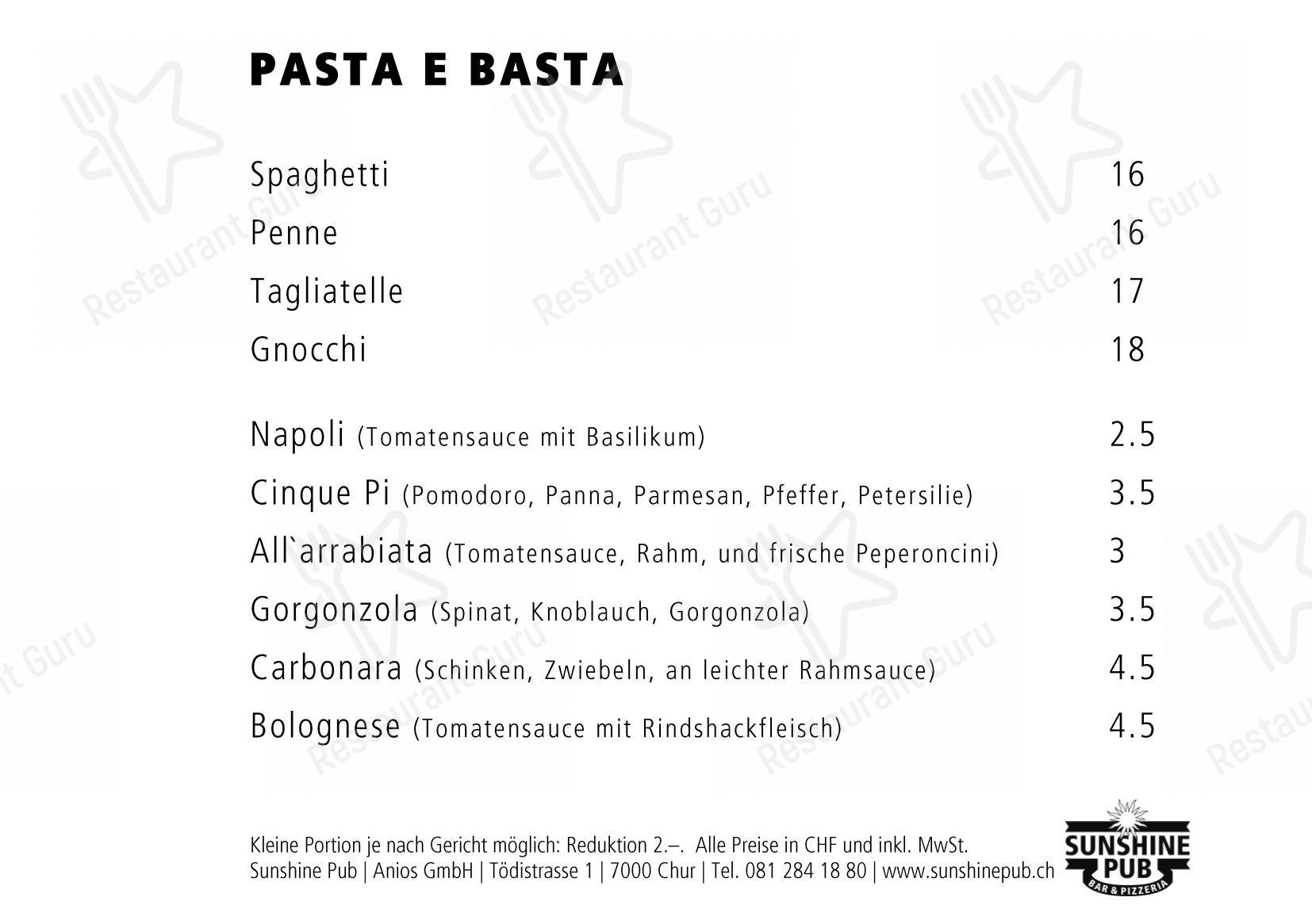 Menu per S'Pub Sunshine Pub in Coira