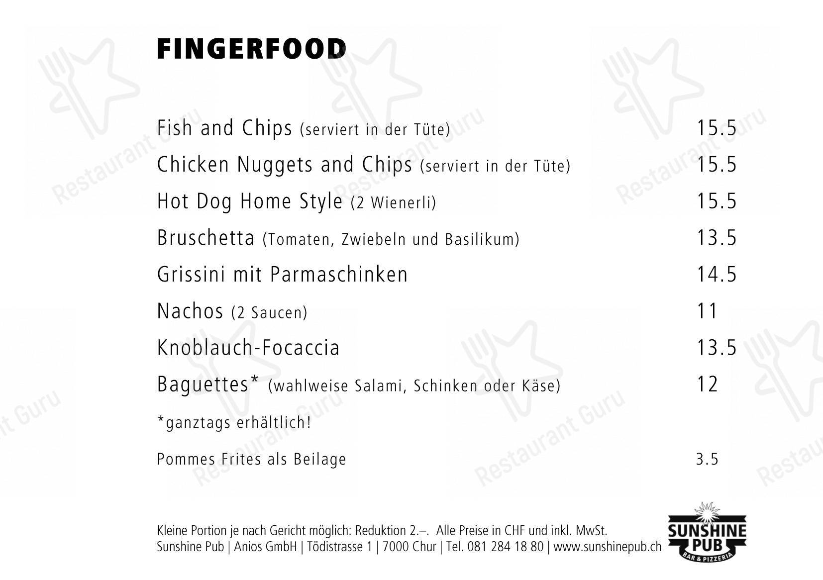 Menu per S'Pub Sunshine Pub pub & bar