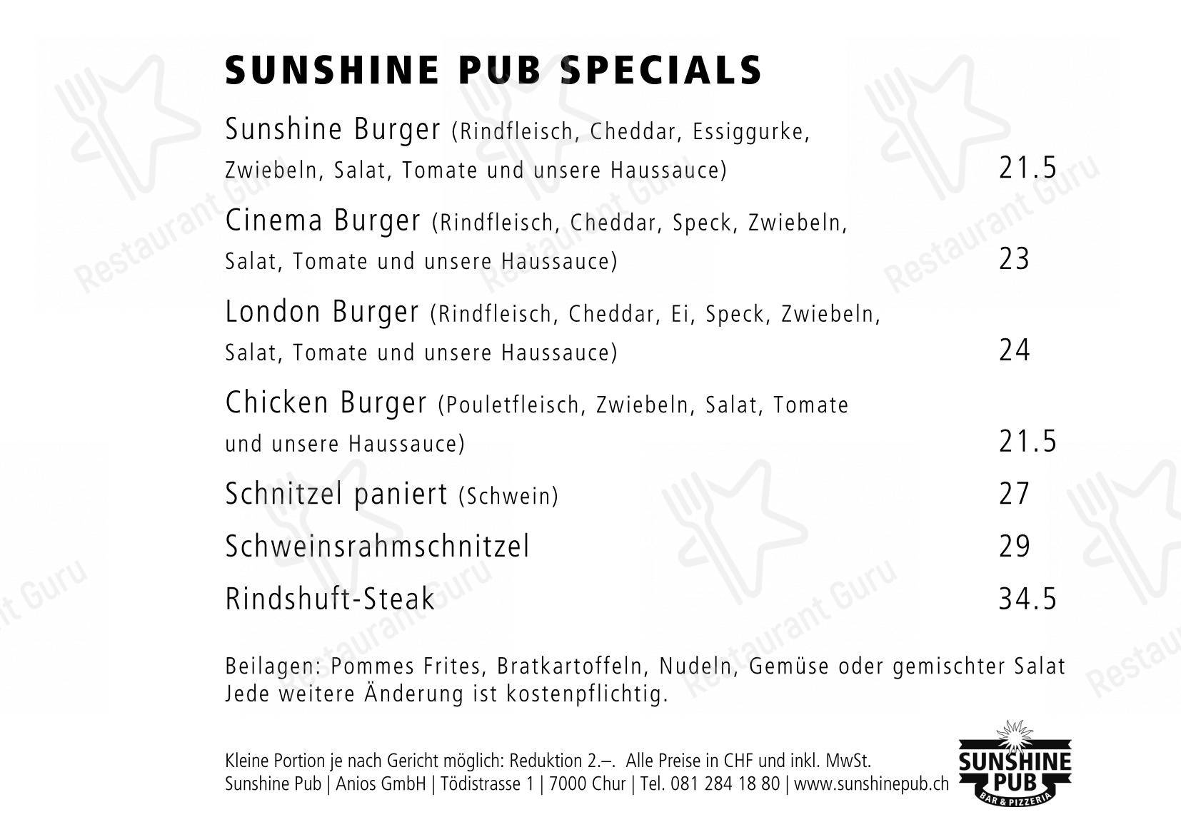 Menu bar per S'Pub Sunshine Pub in Coira