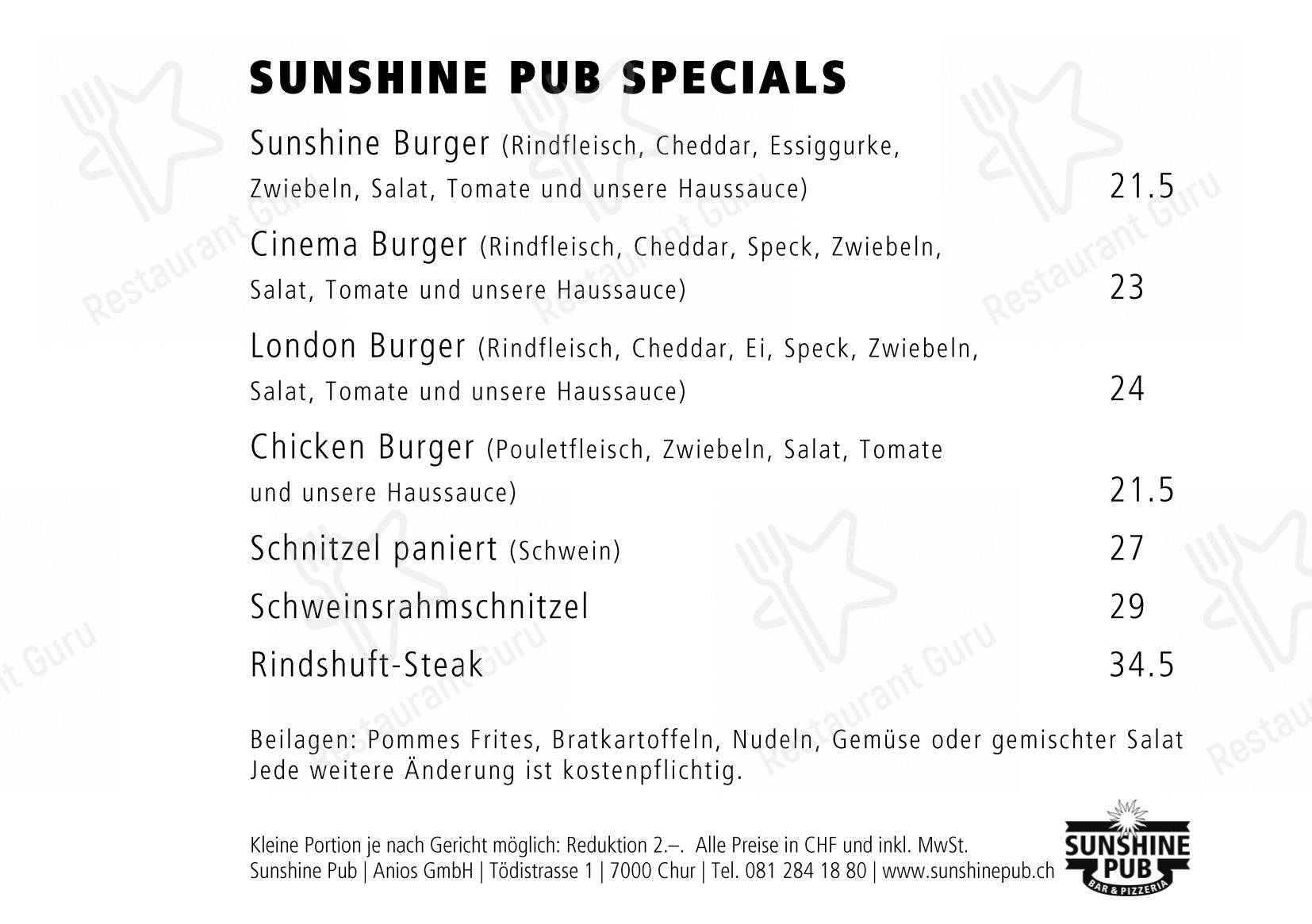 S'Pub Sunshine Pub in Coira - Menu