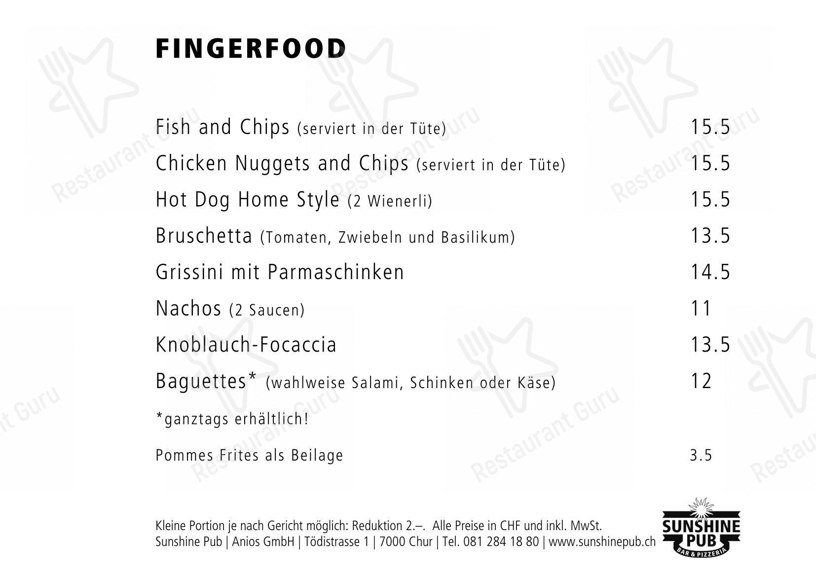 S'Pub Sunshine Pub in Coira - Menu bar