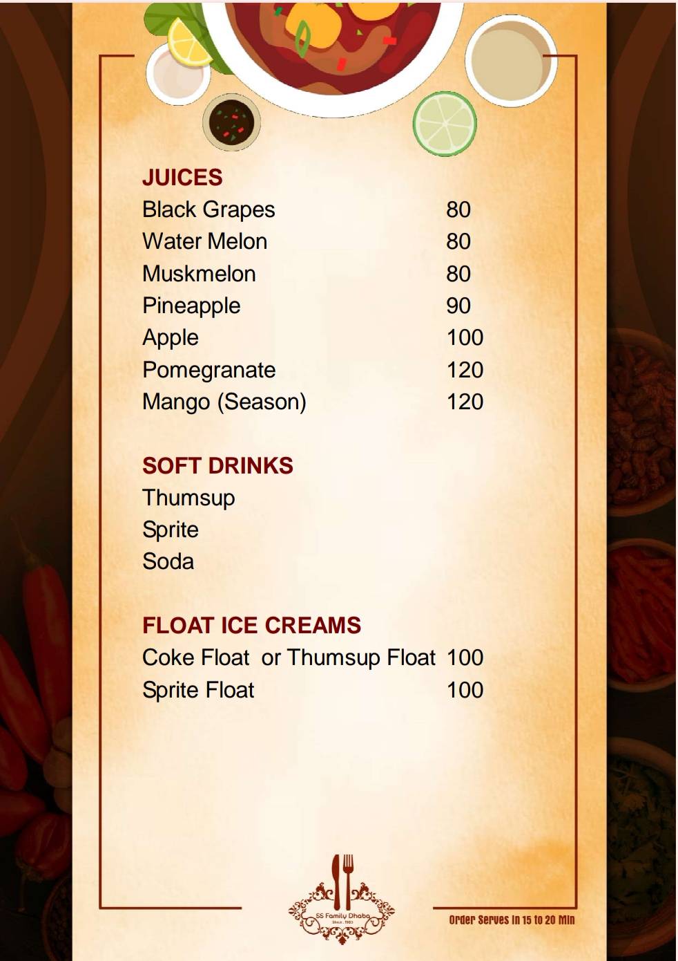 SS FAMILY DHABA menu