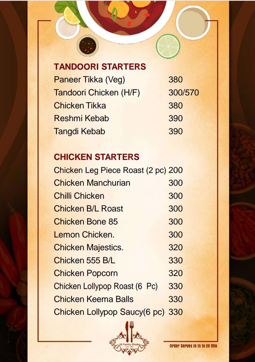 SS FAMILY DHABA menu