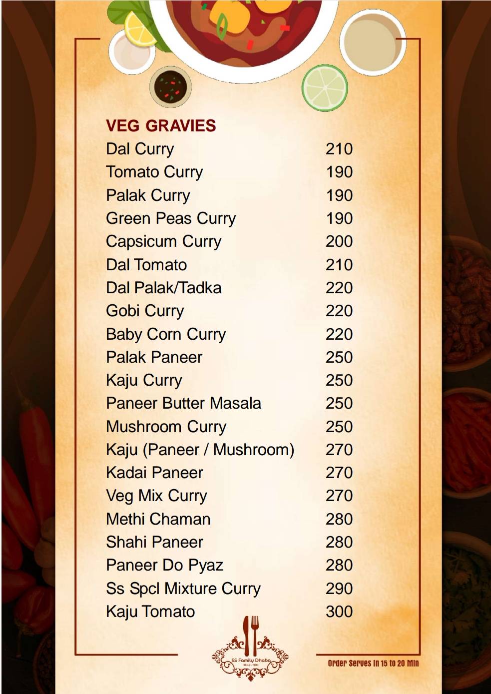 SS FAMILY DHABA menu