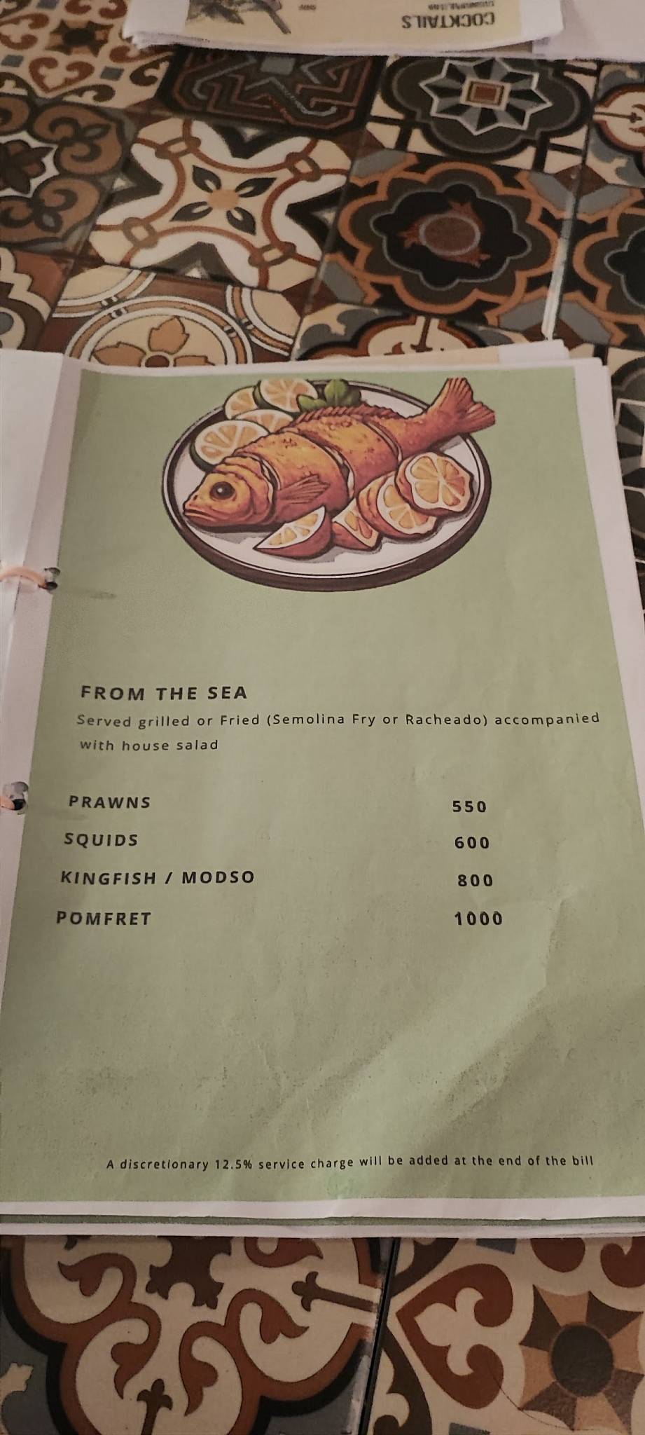 Saborosa Goa menu