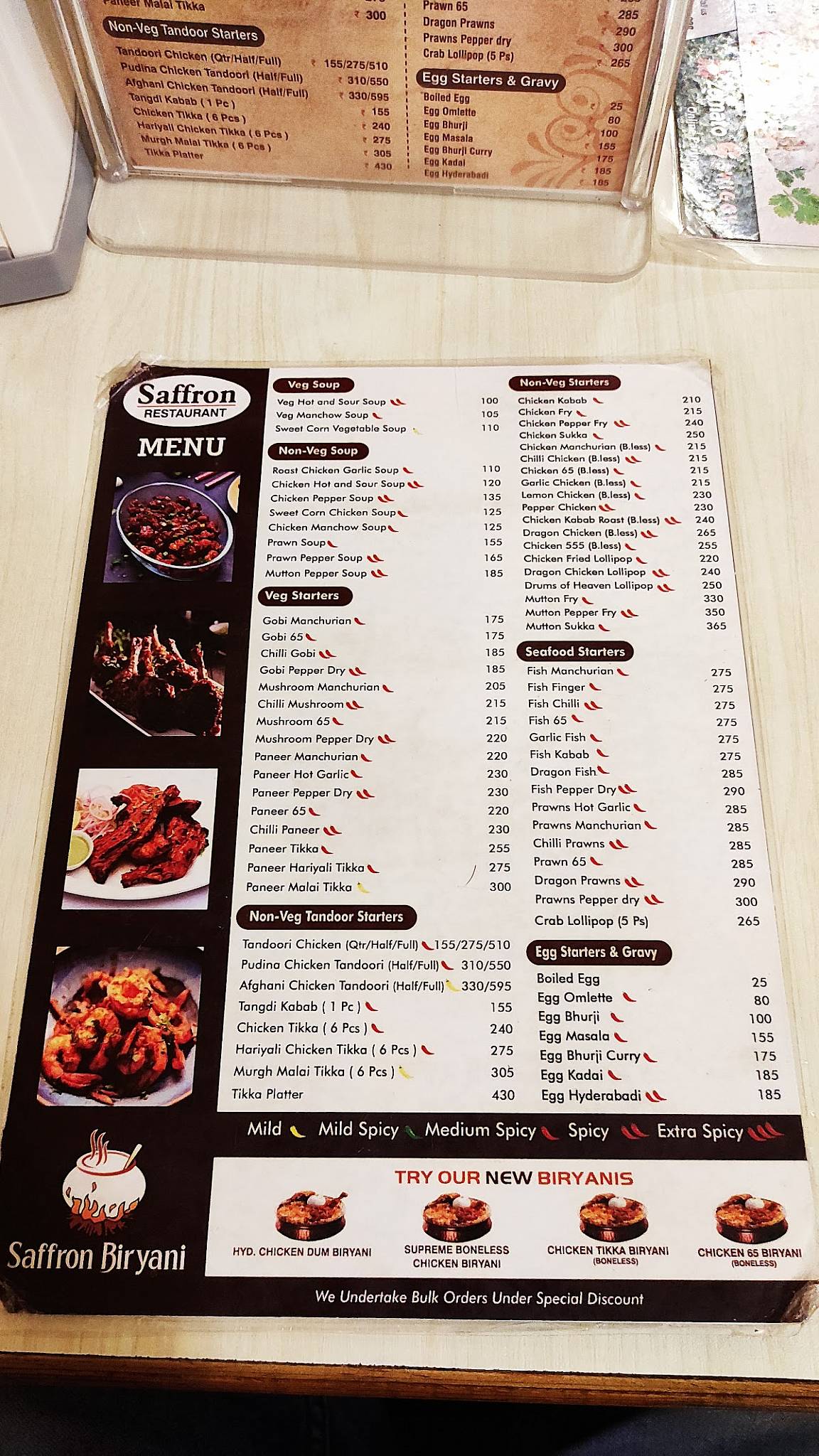 Saffron Restaurant Hosur menu
