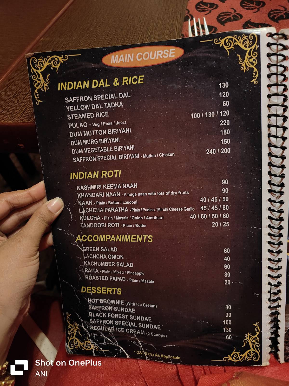 Saffron menu