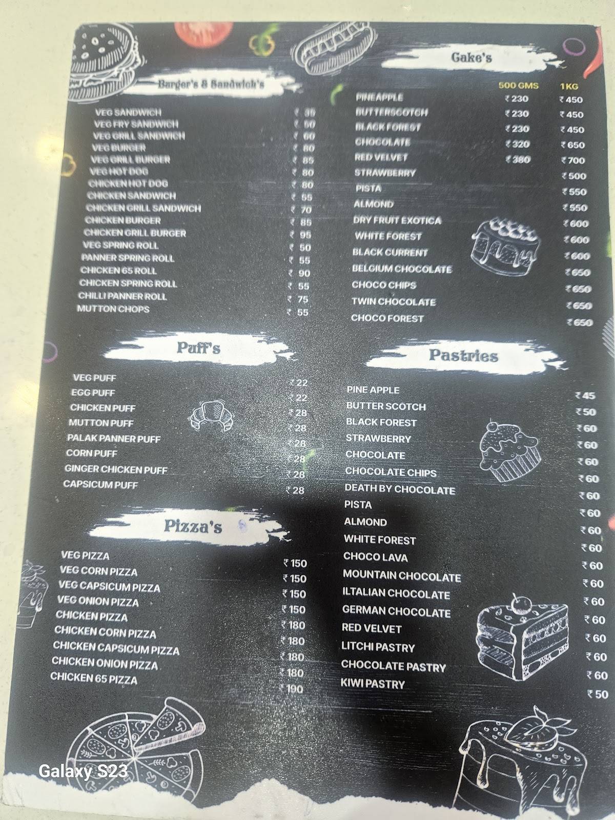 Sahara Bakers menu