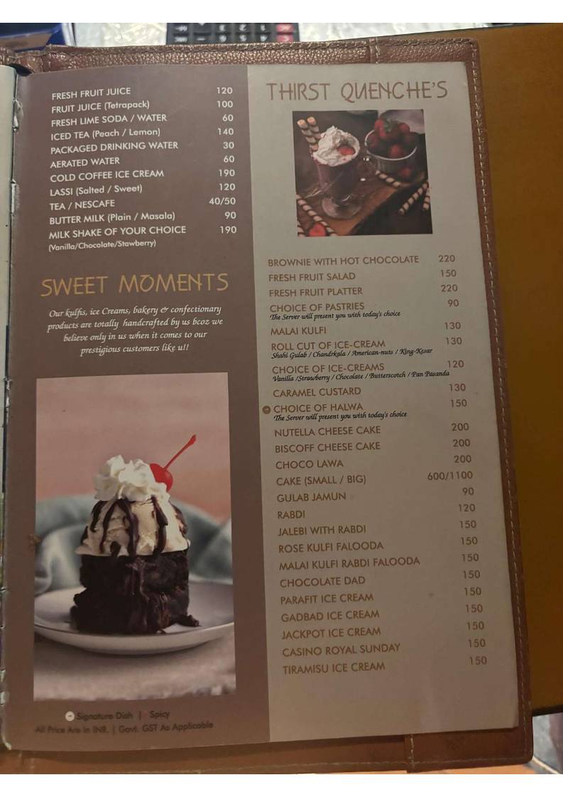 Sai Palace Hotel & Gardens menu