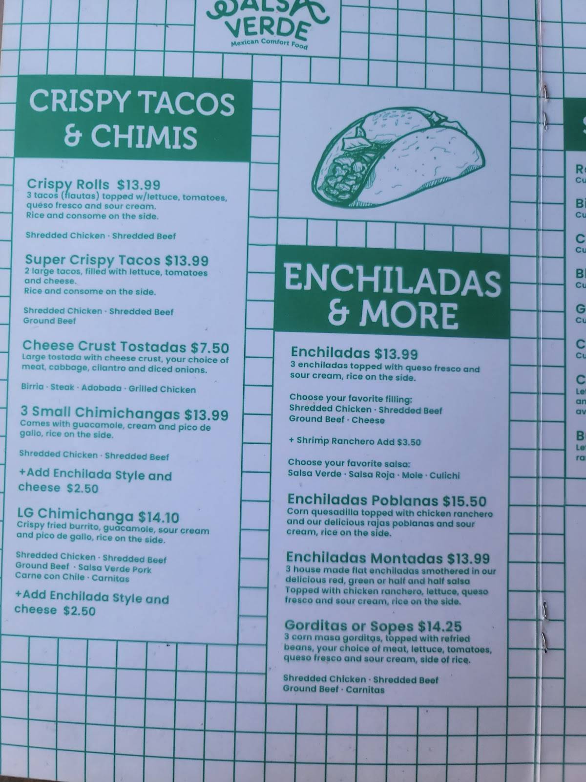 Menu at Salsa Verde Restaurant, Tucson, 210 N Pantano Rd