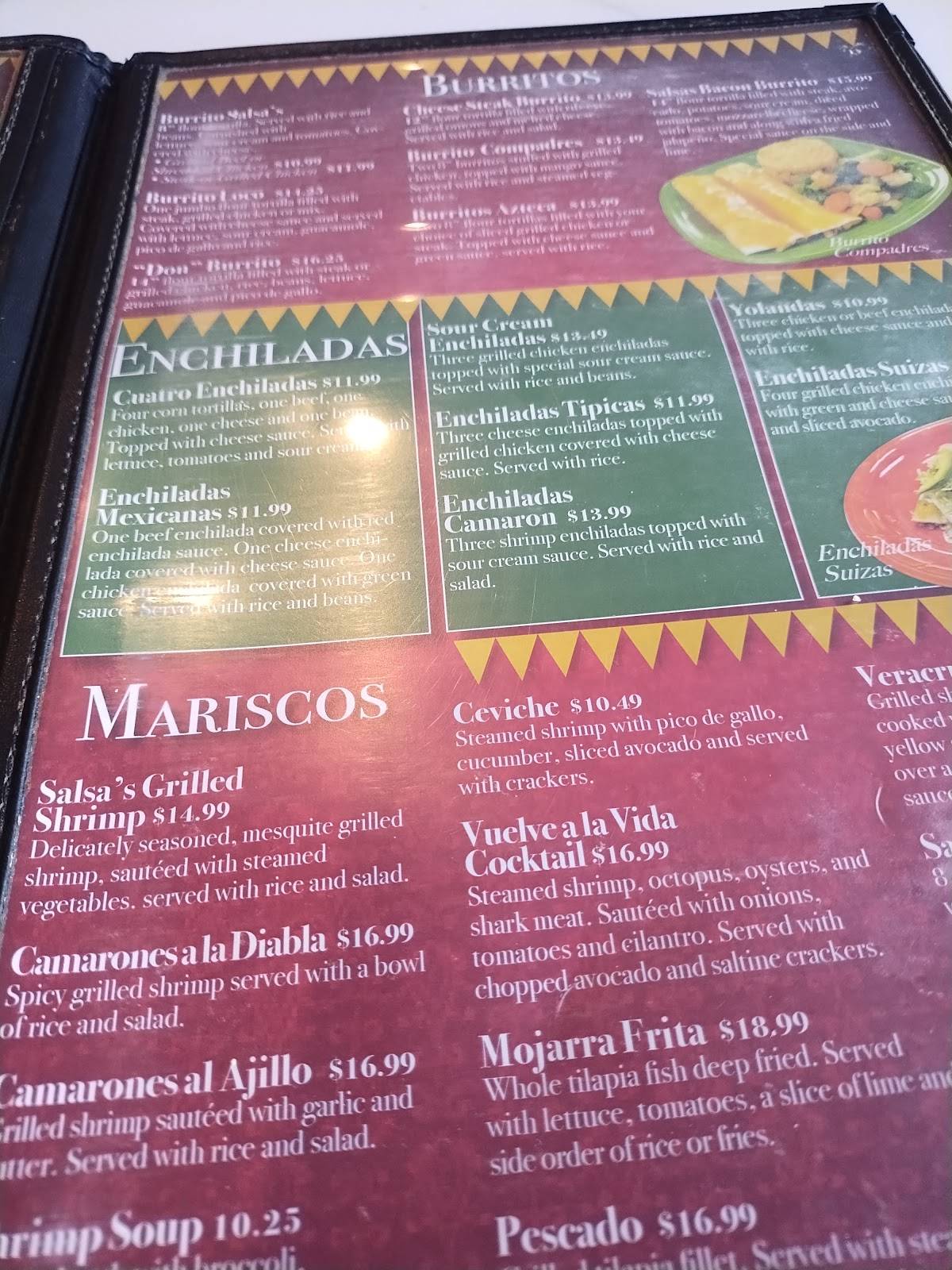 Menu at Salsa's Grill restaurant, Jonesboro