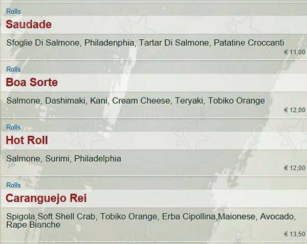 Menu di SambaMaki  Parioli 