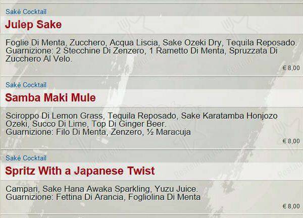 Menu di SambaMaki  Parioli 