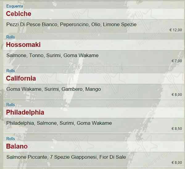 Menu di SambaMaki  Parioli 