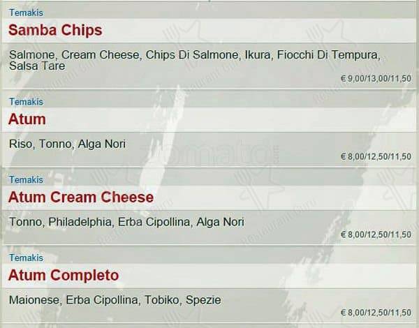 Menu di SambaMaki  Parioli 
