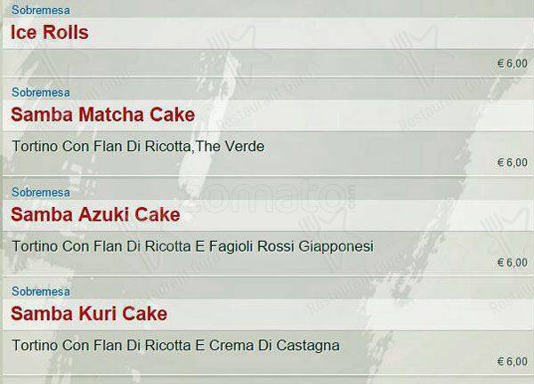 Menu di SambaMaki  Parioli 