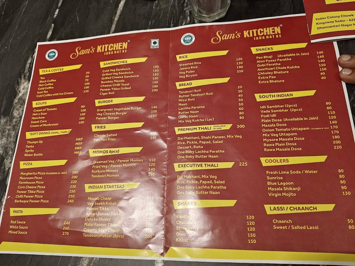 Sam's Kitchen menu