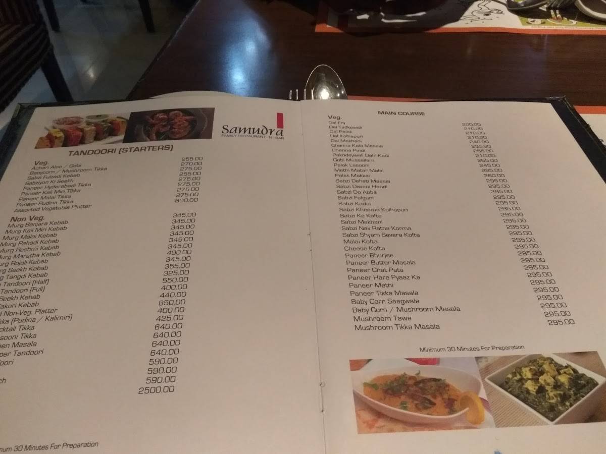 Samudra Coastal Kitchen & Bar menu