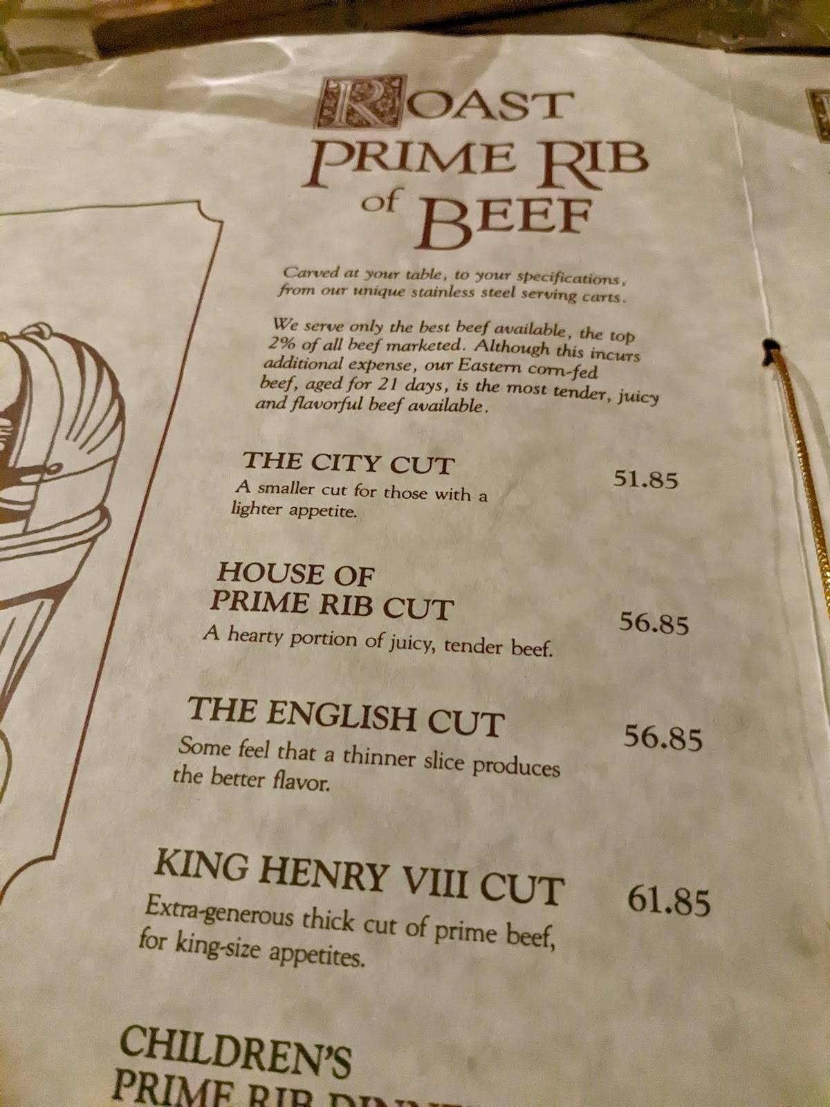 Menu at House of Prime Rib pub & bar, San Francisco