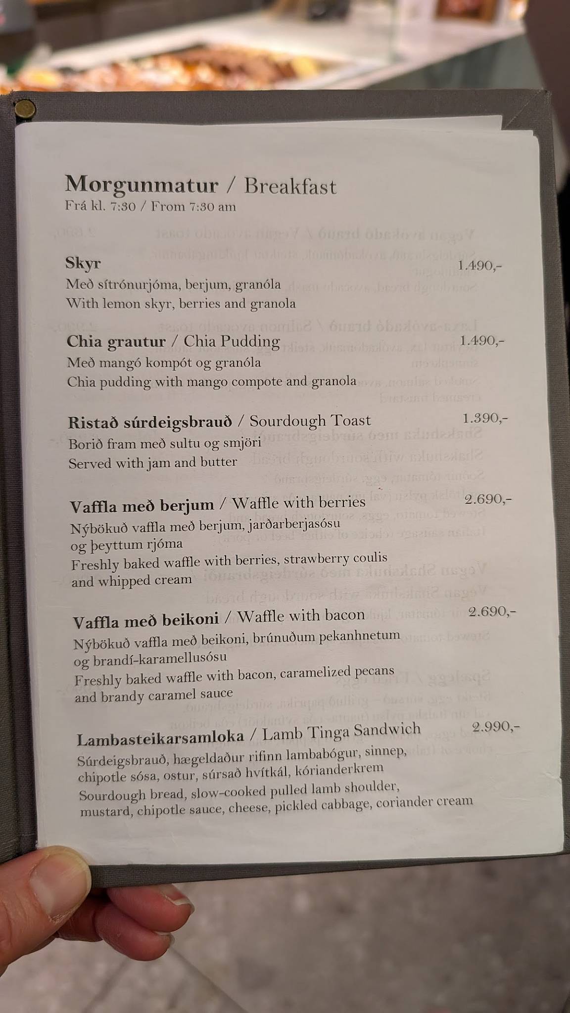 Menu de Sandholt