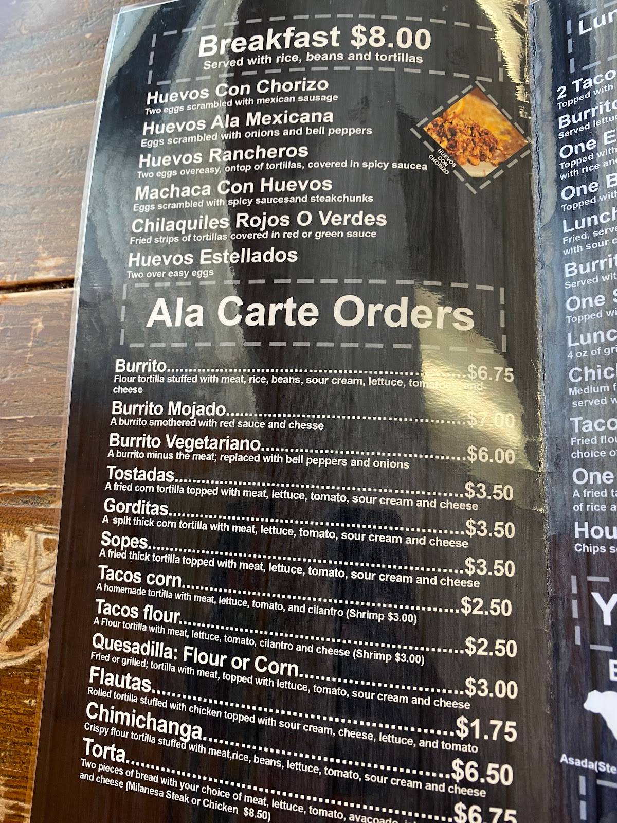 Menu at Santa Fe restaurant, Okeechobee