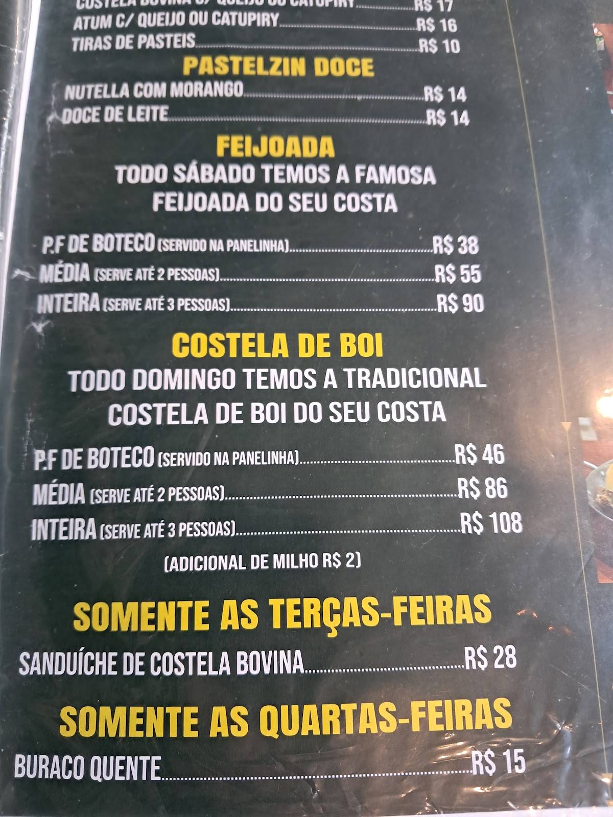 Boteco Seu Costa cardápio