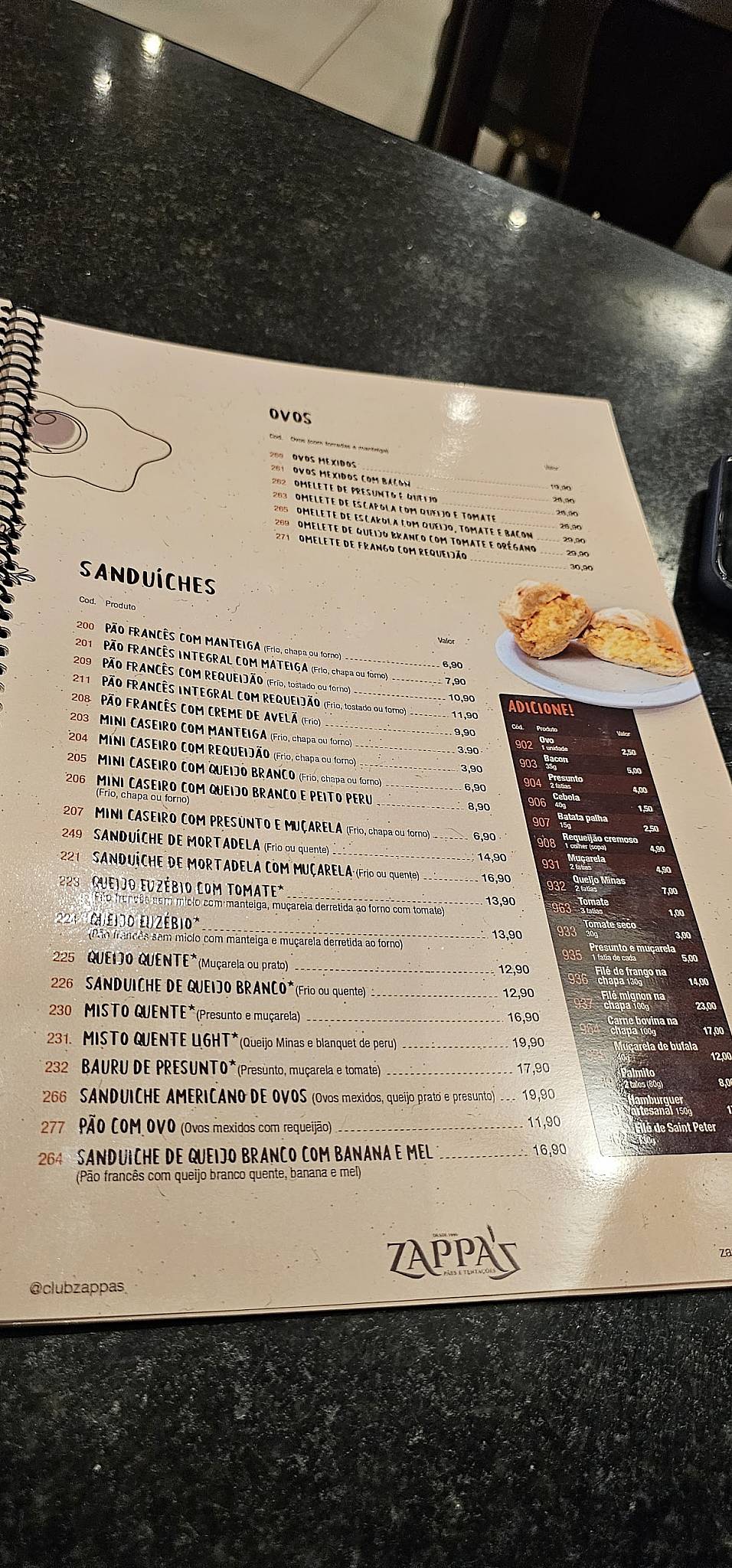 Zappa's Pães e Tentações - Bady cardápio