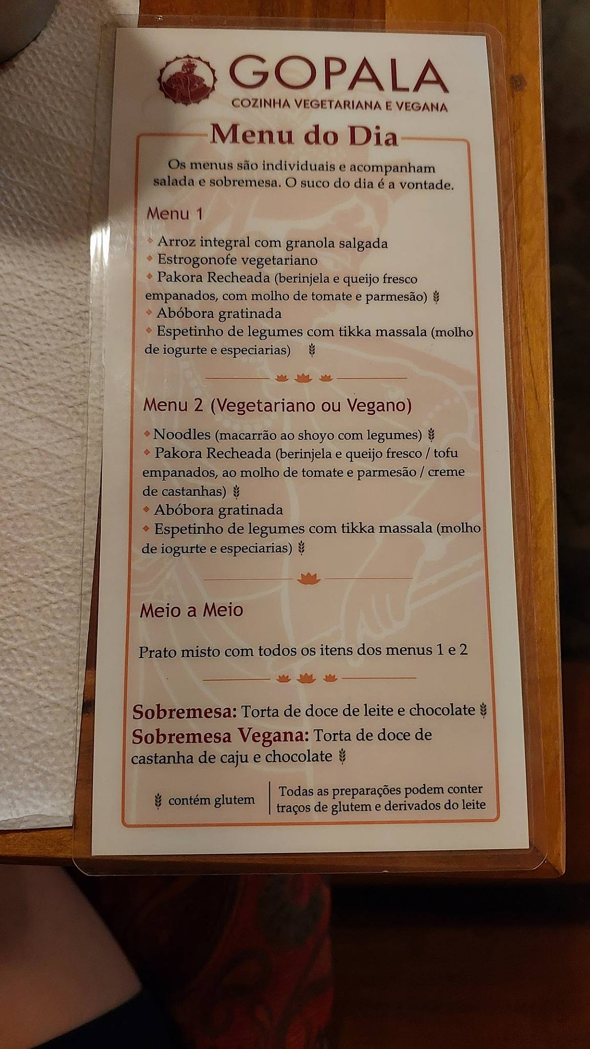 Gopala Restaurante Melo Alves cardápio